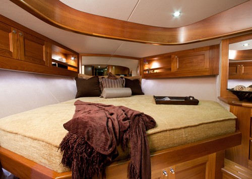 Staterooms can be configured to individual requirements, but all boast the superb finish seen here. © Palm Beach Motor Yachts
